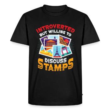 Introverti, mais prêt à recevoir des timbres - T-shirt Premium bio Homme - noir - Devant - Nico (187cm)