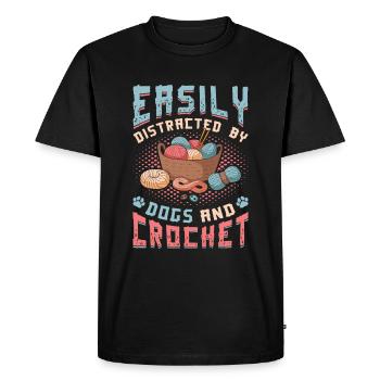 Easily distracted by dogs and crochet. - Men's Premium Organic T-Shirt - black - Front - Nico (187cm)