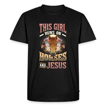 Cette fille court sur des chevaux et Jésus. - T-shirt Premium bio Homme - noir - Devant - Nico (187cm)