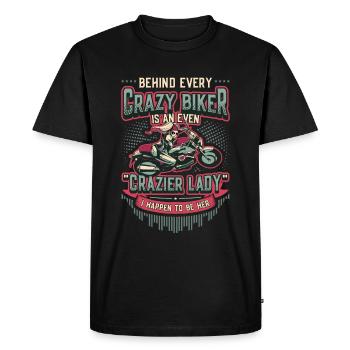 Behind every crazy biker, there is a woman. - Men's Premium Organic T-Shirt - black - Front - Nico (187cm)