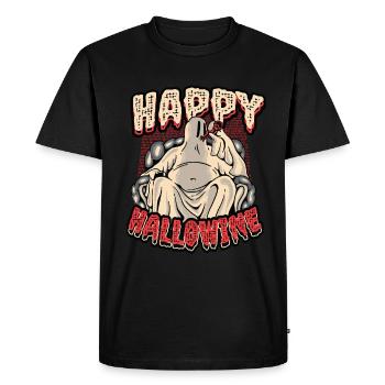 Happy Halloween ghost drinks wine - Men's Premium Organic T-Shirt - black - Front - Nico (187cm)