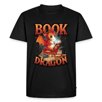 Rat de bibliothèque, livre de lecture, dragon. - T-shirt Premium bio Homme - noir - Devant - Nico (187cm)