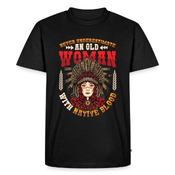 Old Women with Native Blood Indian Native - Men's Premium Organic T-Shirt - black - Front - Nico (187cm)