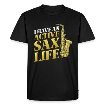 J’ai une vie active de saxophone, le saxophone jazz. - T-shirt Premium bio Homme - noir - Devant - Nico (187cm)