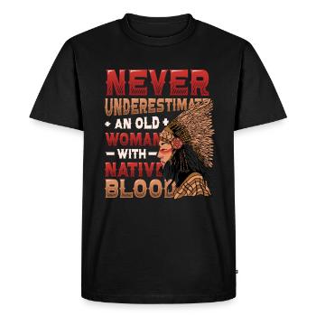 Old Women with Native Blood Indian Native - Men's Premium Organic T-Shirt - black - Front - Nico (187cm)