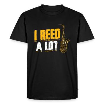 I Reed A Lot - Saxophoniste saxophone. - T-shirt Premium bio Homme - noir - Devant - Nico (187cm)