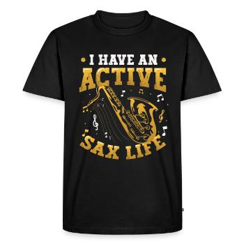 J’ai une vie active de saxophone, le saxophone jazz. - T-shirt Premium bio Homme - noir - Devant - Nico (187cm)