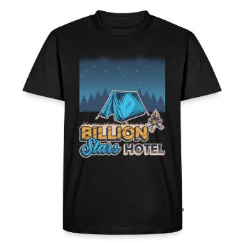 Billion Stars Hotel, Outdoor Camping. - Men's Premium Organic T-Shirt - black - Front - Nico (187cm)
