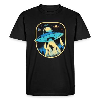 UFO Dinosaur, Alien Abduction - Men's Premium Organic T-Shirt - black - Front - Nico (187cm)