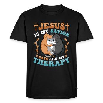 Jésus est mon Sauveur, les chats sont ma thérapie. - T-shirt Premium bio Homme - noir - Devant - Nico (187cm)