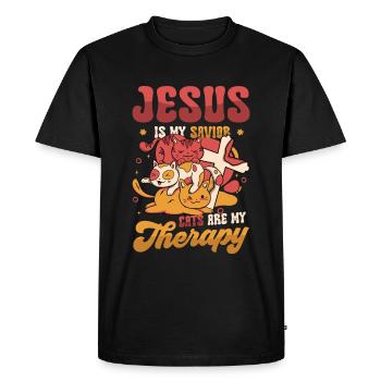 Jésus est mon Sauveur, les chats sont ma thérapie. - T-shirt Premium bio Homme - noir - Devant - Nico (187cm)