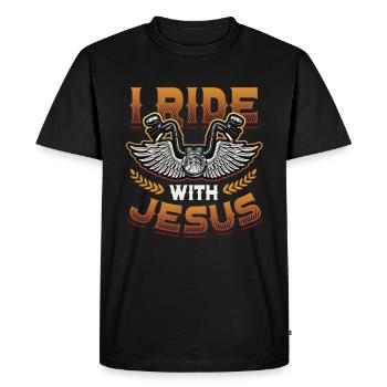 I ride with Jesus, motorcycle, biker, Christian - Men's Premium Organic T-Shirt - black - Front - Nico (187cm)