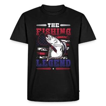 The Fishing Legend, Angler, American Flag - Men's Premium Organic T-Shirt - black - Front - Nico (187cm)