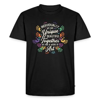 Ensemble, nous sommes une œuvre d’art, enseignante préscolaire - T-shirt Premium bio Homme - noir - Devant - Nico (187cm)