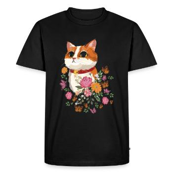 Cat, flowers, butterflies, cat lovers. - Men's Premium Organic T-Shirt - black - Front - Nico (187cm)