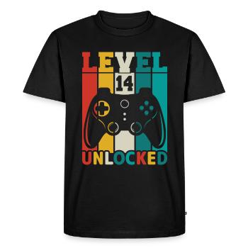 14 ans 14ème anniversaire niveau débloqué Gamin - T-shirt Premium bio Homme - noir - Devant - Nico (187cm)