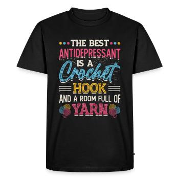 Crochet hook and room full of yarn, crochet - Men's Premium Organic T-Shirt - black - Front - Nico (187cm)