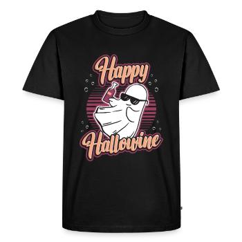 Happy Halloween ghost drinks wine - Men's Premium Organic T-Shirt - black - Front - Nico (187cm)