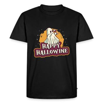 Happy Halloween ghost drinks wine - Men's Premium Organic T-Shirt - black - Front - Nico (187cm)