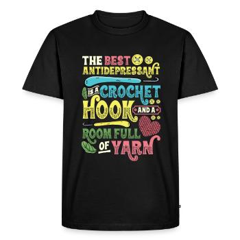 Crochet hook and room full of yarn, crochet - Men's Premium Organic T-Shirt - black - Front - Nico (187cm)