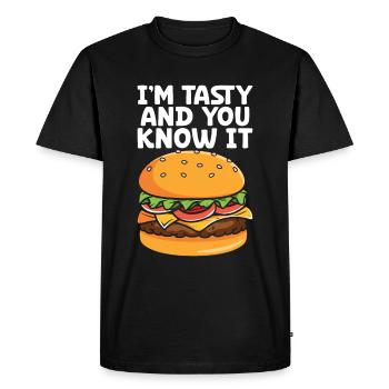 Hamburger - Men's Premium Organic T-Shirt - black - Front - Nico (187cm)