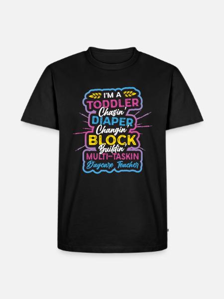 Toddler chases diaper, changing childminder - Men's Premium Organic T-Shirt - black