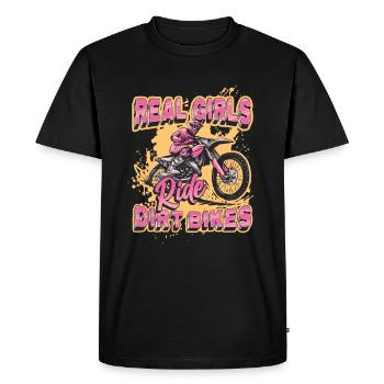 Les vraies filles conduisent des motos hors route, motocross féminin - T-shirt Premium bio Homme - noir - Devant - Nico (187cm)