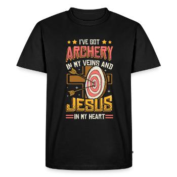 Archer religieux, Tir à l’arc - T-shirt Premium bio Homme - noir - Devant - Nico (187cm)