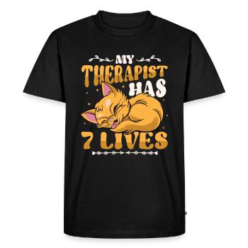 Mon thérapeute a 7 vies, amoureux des chats - T-shirt Premium bio Homme - noir - Devant - Nico (187cm)