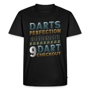 Dart Perfection, 9 Dart Checkout, Joueur de fléchettes - T-shirt Premium bio Homme - noir - Devant - Nico (187cm)