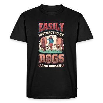 Easily distracted by dogs and horses - Men's Premium Organic T-Shirt - black - Front - Nico (187cm)