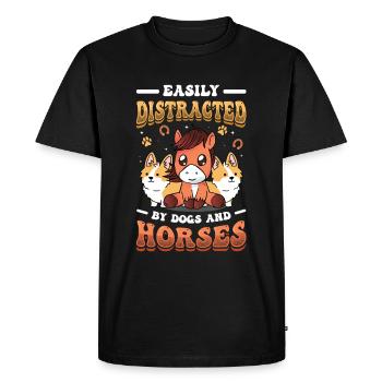 Easily distracted by dogs and horses - Men's Premium Organic T-Shirt - black - Front - Nico (187cm)