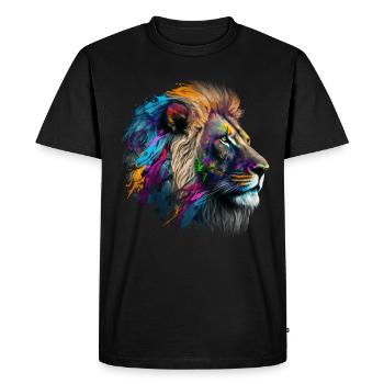Lion Colorful Big Cat Kuns Animal Gift Africa Zoo - Men's Premium Organic T-Shirt - black - Front - Nico (187cm)