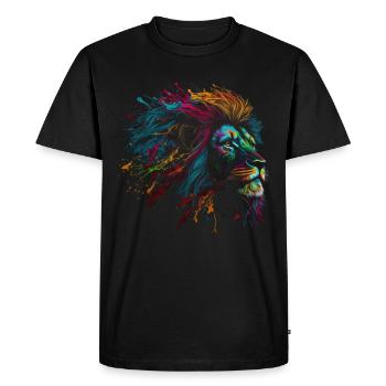 Lion Colorful Big Cat Kuns Animal Gift Africa Zoo - Men's Premium Organic T-Shirt - black - Front - Nico (187cm)