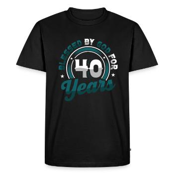 Religious by God for 40 years - Men's Premium Organic T-Shirt - black - Front - Nico (187cm)