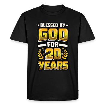 Religious by God for 20 years - Men's Premium Organic T-Shirt - black - Front - Nico (187cm)