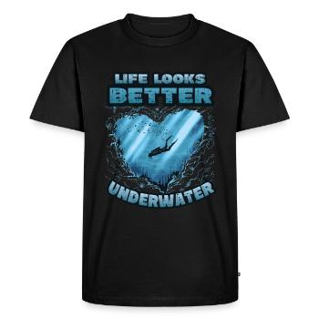 La vie semble meilleure sous l’eau, plongée - T-shirt Premium bio Homme - noir - Devant - Nico (187cm)