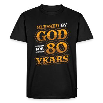 Religious by God, for 80 years - Men's Premium Organic T-Shirt - black - Front - Nico (187cm)