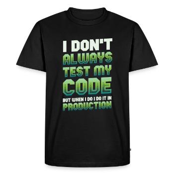 I'm testing my code in production - Men's Premium Organic T-Shirt - black - Front - Nico (187cm)