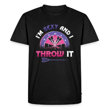 Je suis sexy et je lance une fléchette - T-shirt Premium bio Homme - noir - Devant - Nico (187cm)