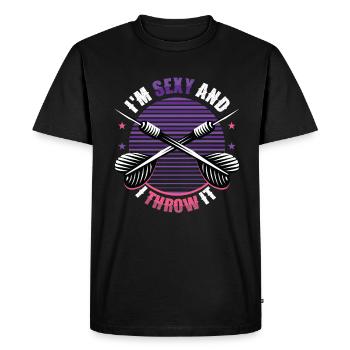 Je suis sexy et je lance une fléchette - T-shirt Premium bio Homme - noir - Devant - Nico (187cm)