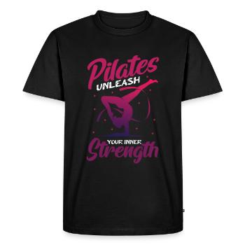 Pilates, unleash your inner strength - Men's Premium Organic T-Shirt - black - Front - Nico (187cm)