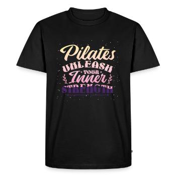 Pilates, unleash your inner strength - Men's Premium Organic T-Shirt - black - Front - Nico (187cm)