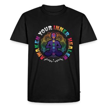 Awaken Your Inner Healer, Reiki Spiritual - Men's Premium Organic T-Shirt - black - Front - Nico (187cm)