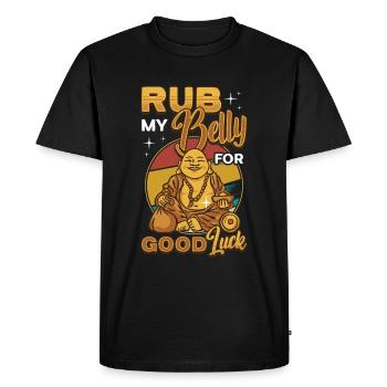 Frotte mon ventre pour la chance, drôle de Bouddha - T-shirt Premium bio Homme - noir - Devant - Nico (187cm)