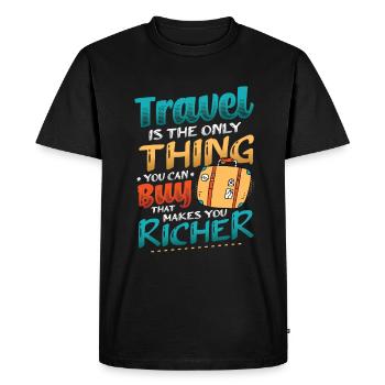 Les voyages vous enrichissent - Travel Enthusiast - T-shirt Premium bio Homme - noir - Devant - Nico (187cm)