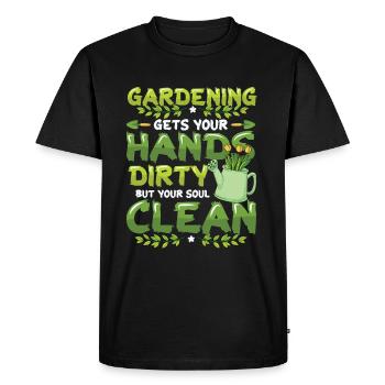Gardening gets your hands dirty - Men's Premium Organic T-Shirt - black - Front - Nico (187cm)