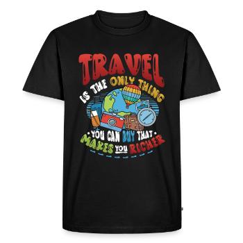 Les voyages vous enrichissent - Travel Enthusiast - T-shirt Premium bio Homme - noir - Devant - Nico (187cm)
