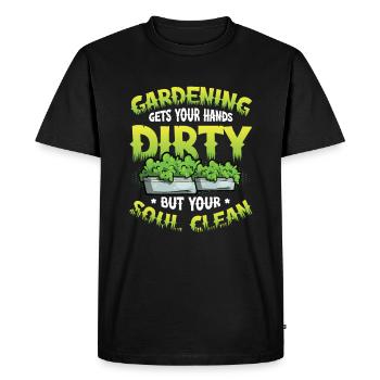 Gardening gets your hands dirty - Men's Premium Organic T-Shirt - black - Front - Nico (187cm)