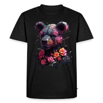Bear Flowers Roses Woman Gift Animal Motif Art - Men's Premium Organic T-Shirt - black - Front - Nico (187cm)